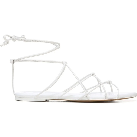 New! Vince Kenna White Leather Pointed Toe Flats Lace Up Gladiator Shoes Sandals - Picture 2 of 6